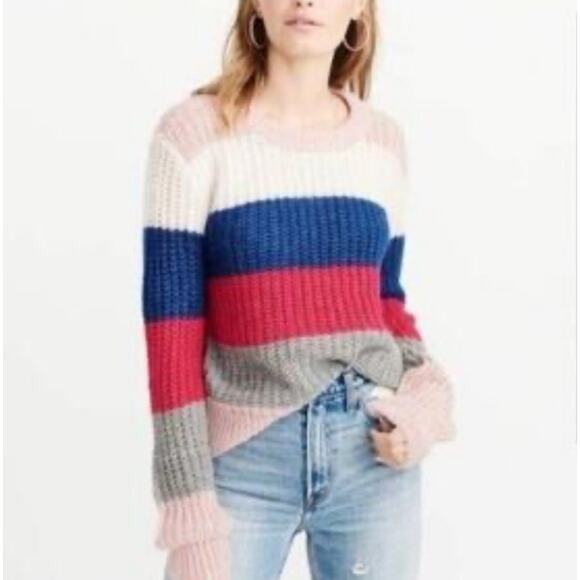 Abercombie & Fitch Wool Blend Color Block Crewneck Cozy Sweater Size M - Picture 7 of 7